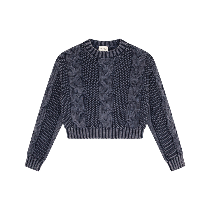 Denim Wash Cable Knit Crop Sweater
