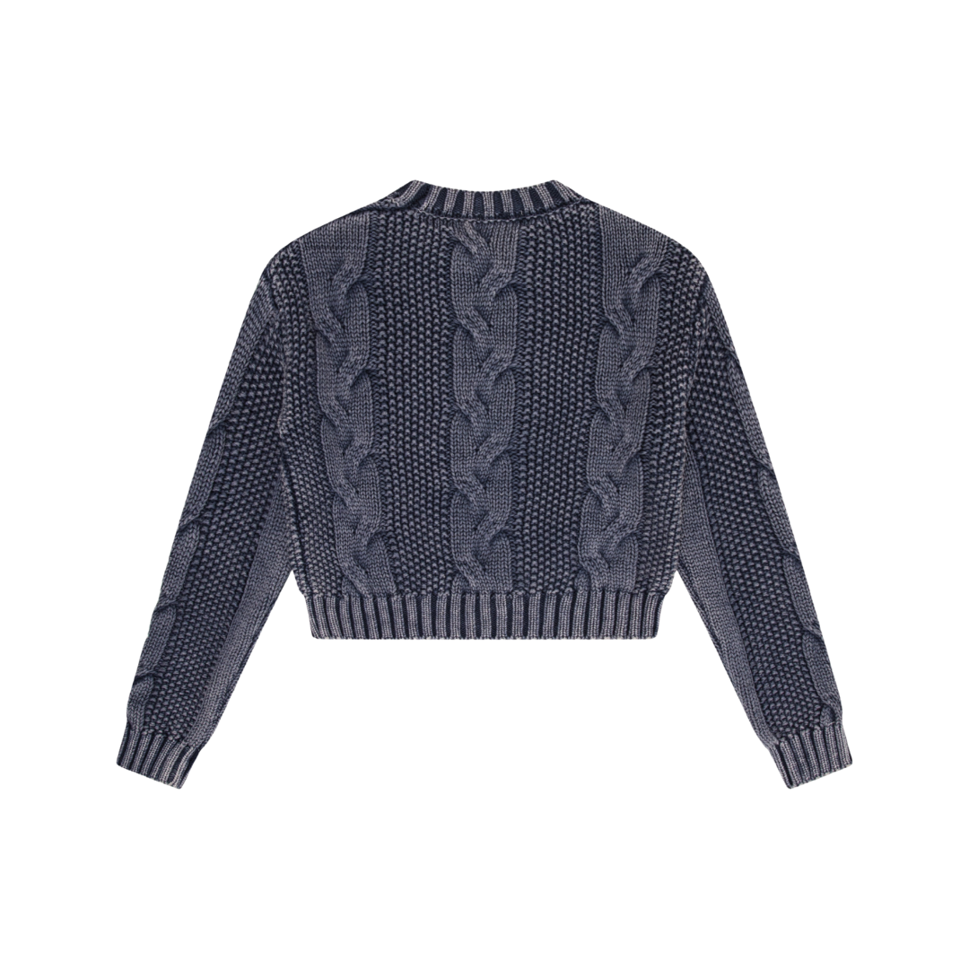 Denim Wash Cable Knit Crop Sweater