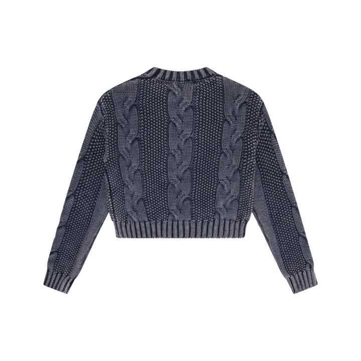Denim Wash Cable Knit Crop Sweater