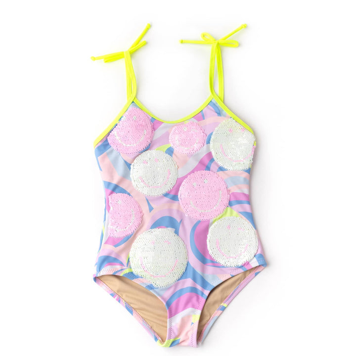 Happy Swirl Girls Flip Sequin One Piece Swimsuit