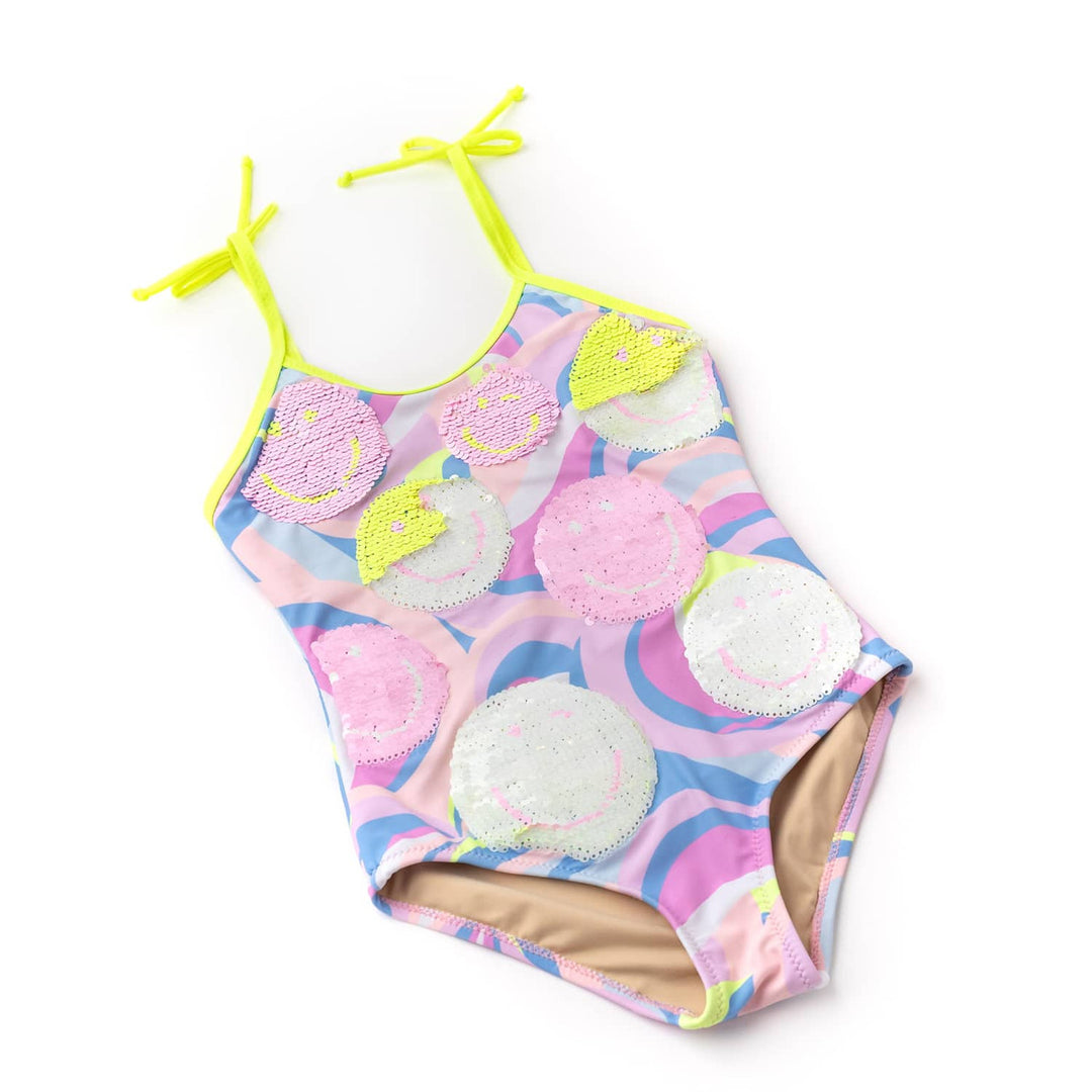 Happy Swirl Girls Flip Sequin One Piece Swimsuit