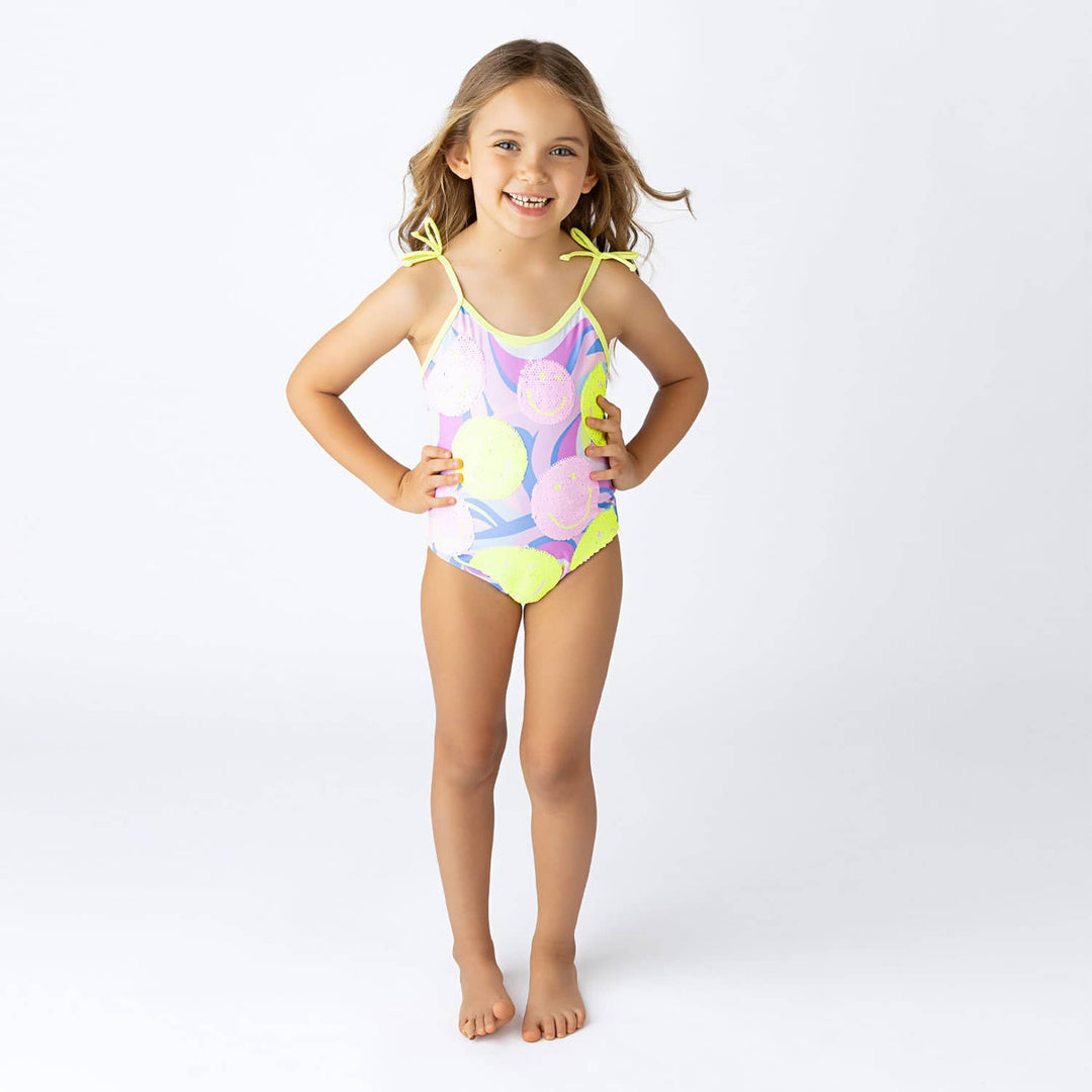 Happy Swirl Girls Flip Sequin One Piece Swimsuit