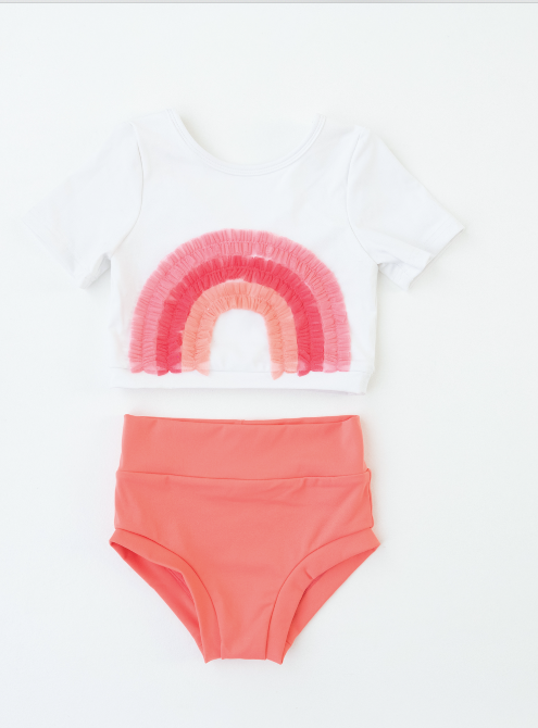 SOMEWHERE OVER THE RAINBOW CORAL AND PEACH TWO PIECE DANCE/SWIM SET