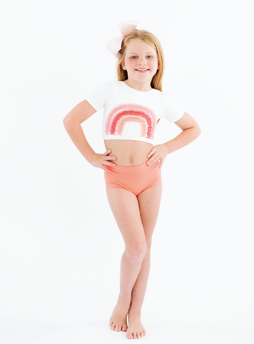 SOMEWHERE OVER THE RAINBOW CORAL AND PEACH TWO PIECE DANCE/SWIM SET
