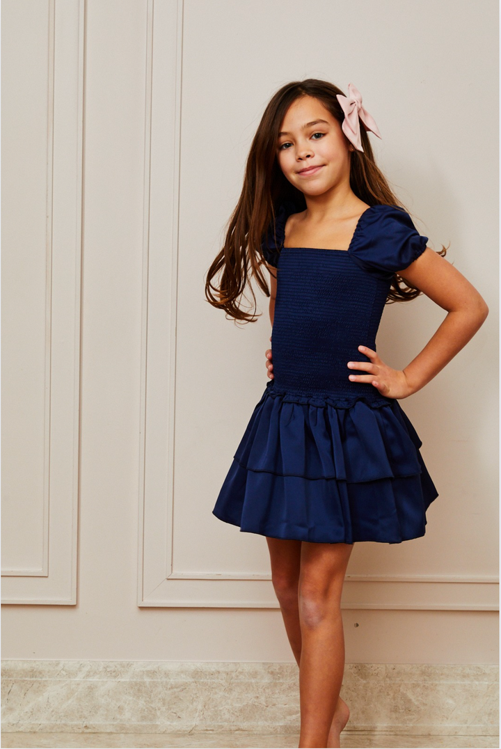 Navy Lexi Cap Sleeve Smocked Dress
