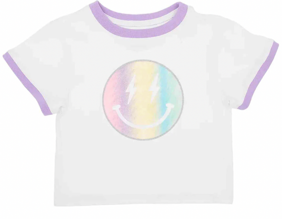 Glitter Pastel Rainbow Smiley Tee