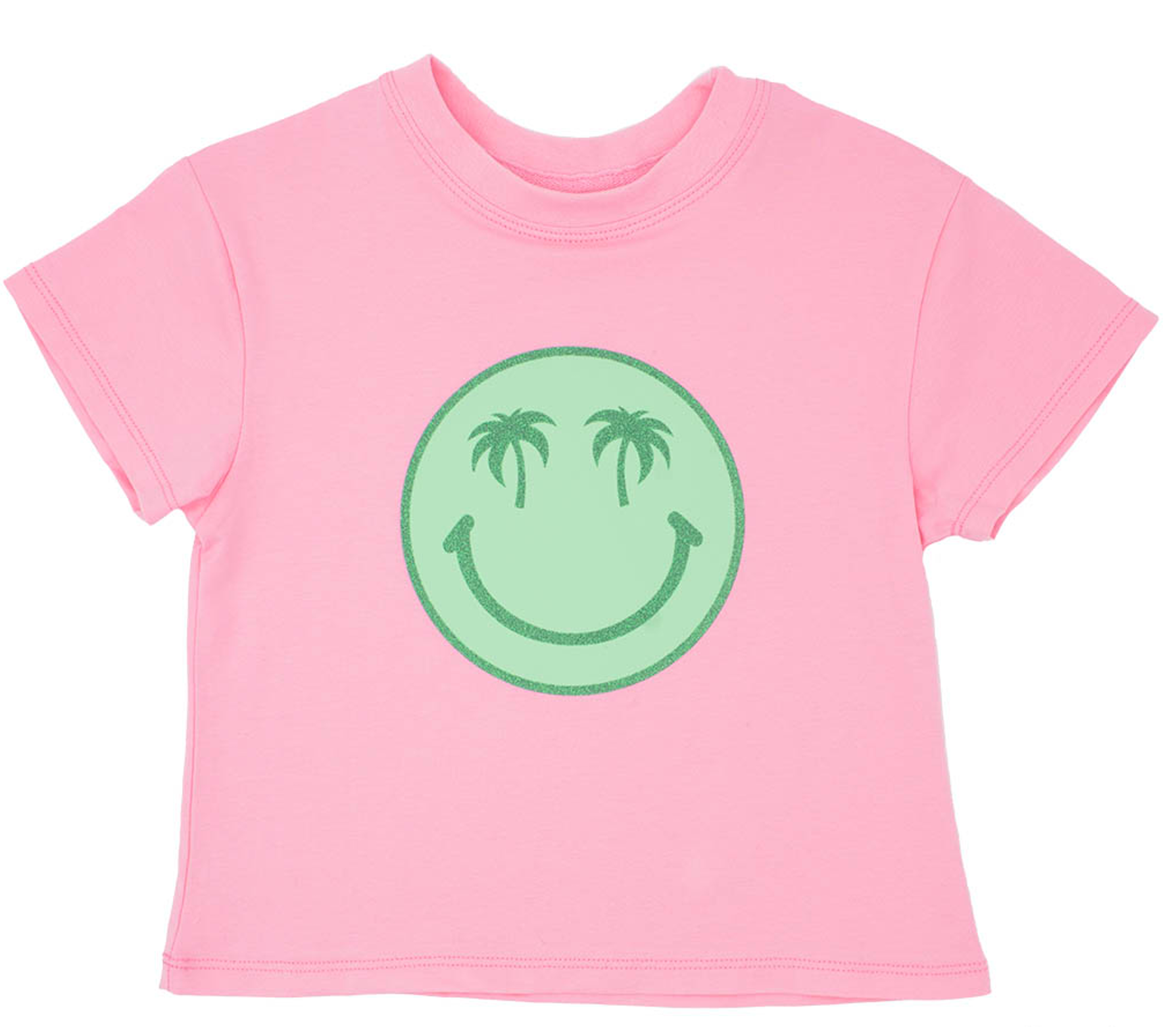 Palm Smiley in Glitter Pink Boxy T'