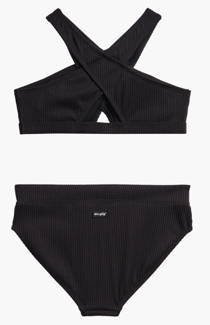2PC Black Front Crossed Swimsuit