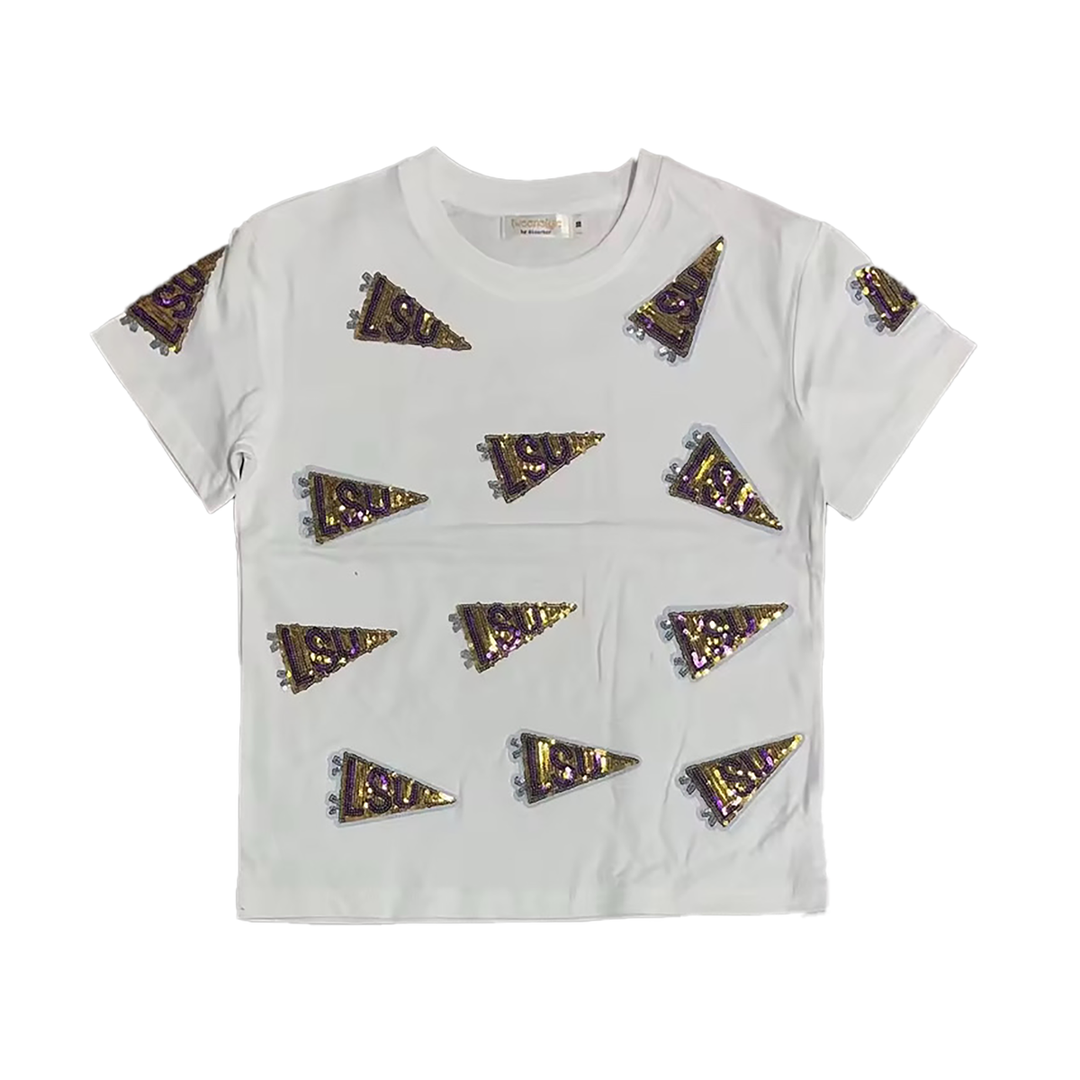 SEQUIN LSU FLAGS ON JERSEY SHORT SLEEVE TEE