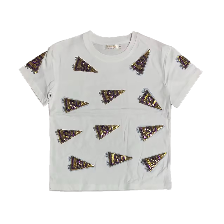 SEQUIN LSU FLAGS ON JERSEY SHORT SLEEVE TEE