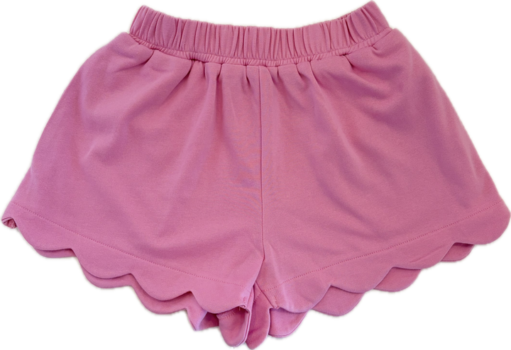 Pink French Terry Scallop Hem Shorts