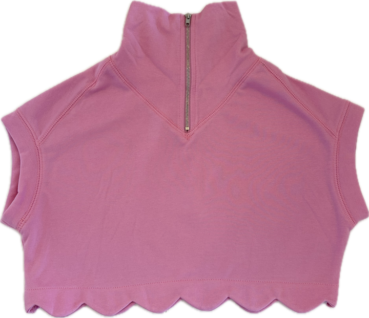 Pink French Terry Scallop Hem Dolman Sleeve Top