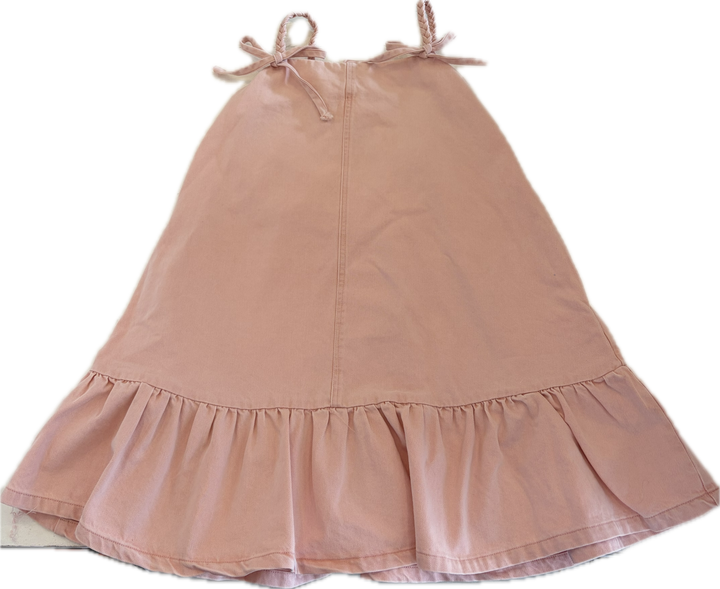 Washed Pink Braid with Bow Detail Denim Mini Dress