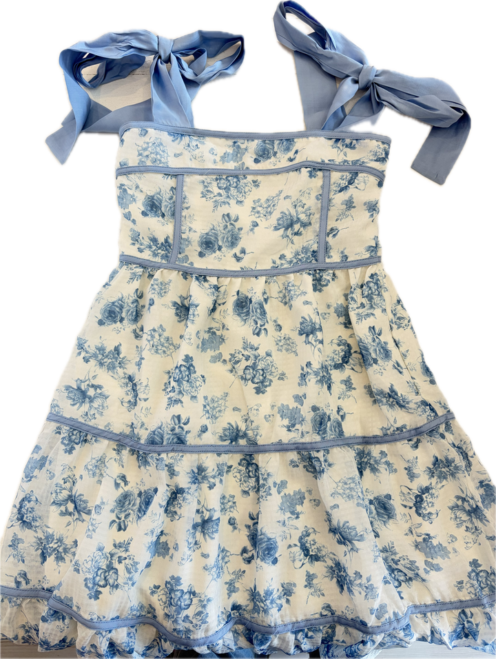 Lt Blue Contrast Shoulder Tie Floral Printed Maxi