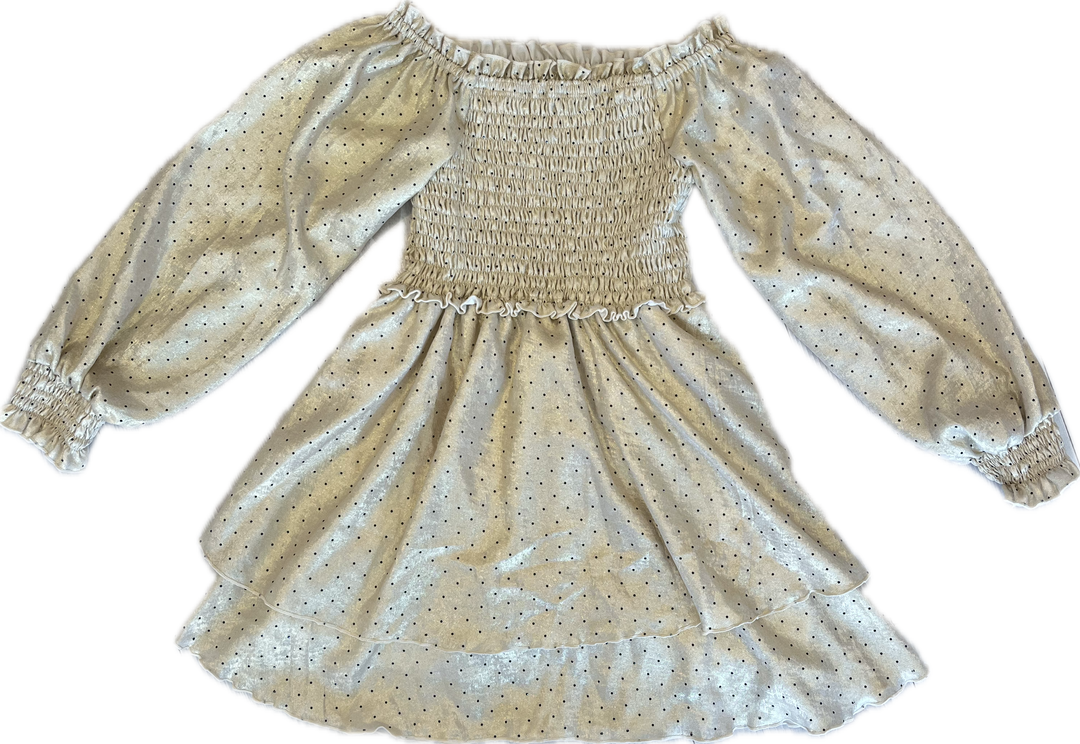 Gold Long Sleeve Polka-Dot Dress S Gold Long Sleeve Polka-Dot Dress S