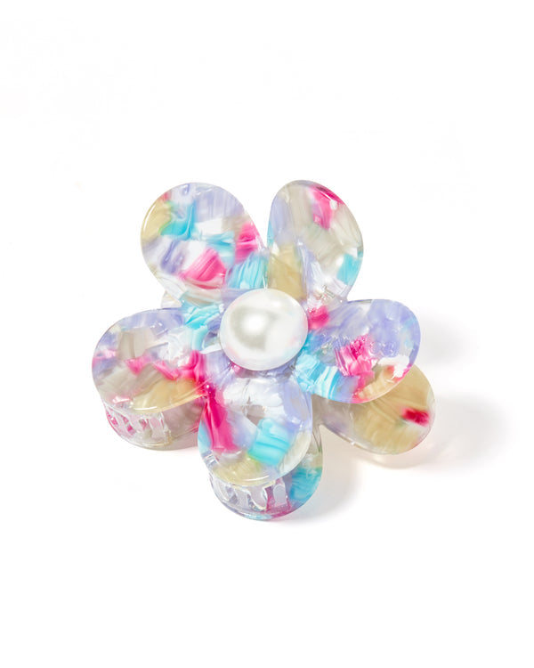 Flower Hair Clip Rainbow with Pearl