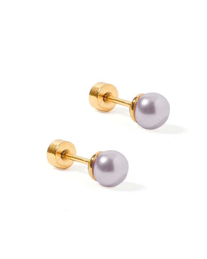 Screwback Stud Earrings - Payton Pearl Gray 5mm
