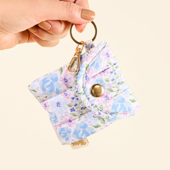 Puffy Earbud Case Keychain - Secrete Garden Blue