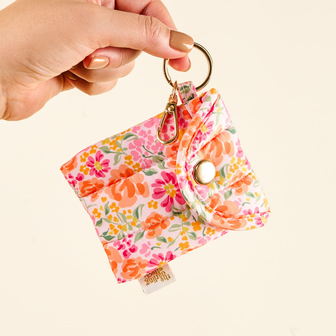 Puffy Earbud Case Keychain - Secrete Garden Pink