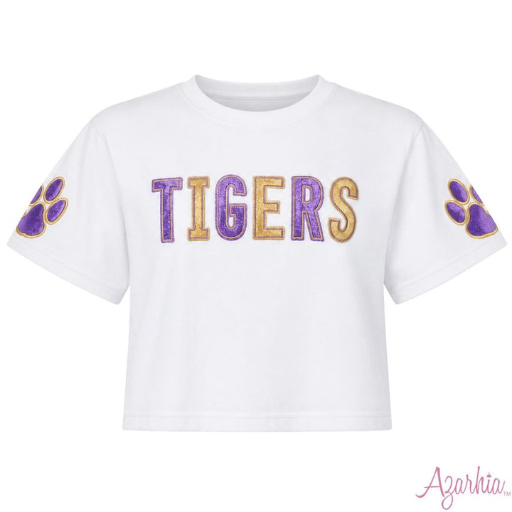 Shimmer Applique Boxy Tigers - Purple and Gold
