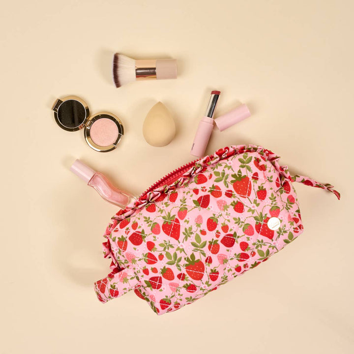 Essentials Quilted Cosmetic Pouch-Strawberry Fields