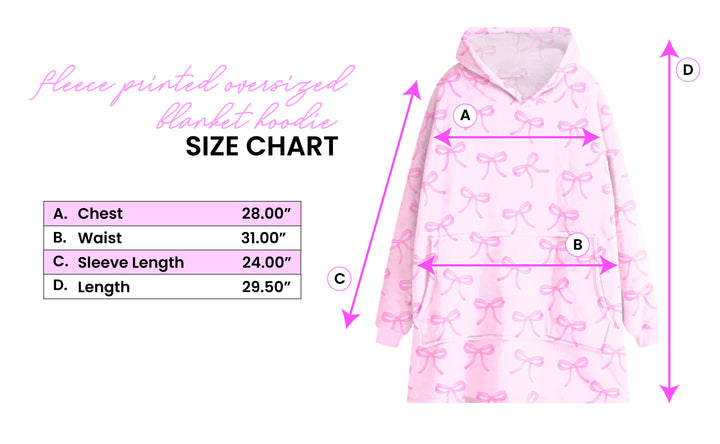 Fleece Printed Pullover Oversized Blanket Hoodie: Pink Bow Print
