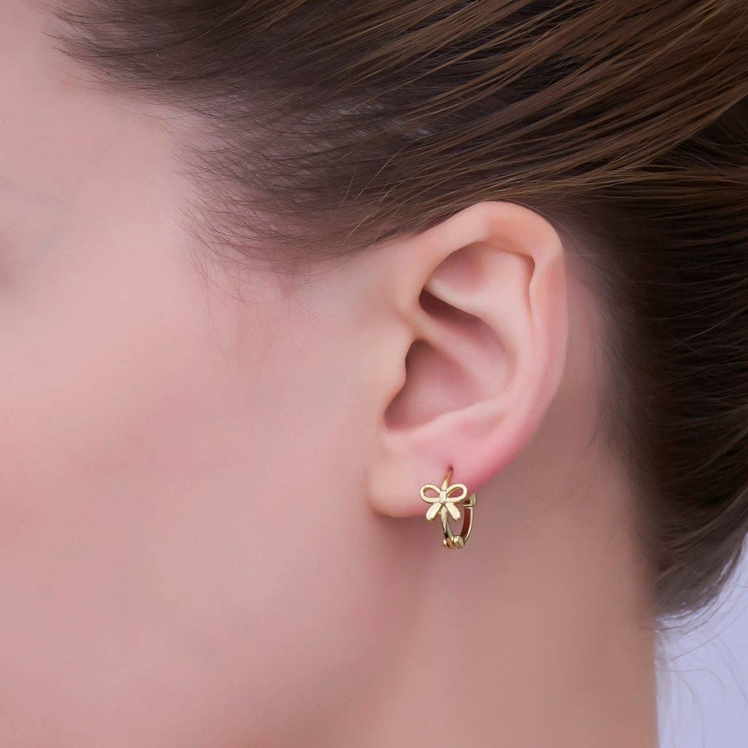 24K Gold Filled 15mm Ribbon Bow Huggie Earrings in Gold & Silver | AE696 AE697: GOLD