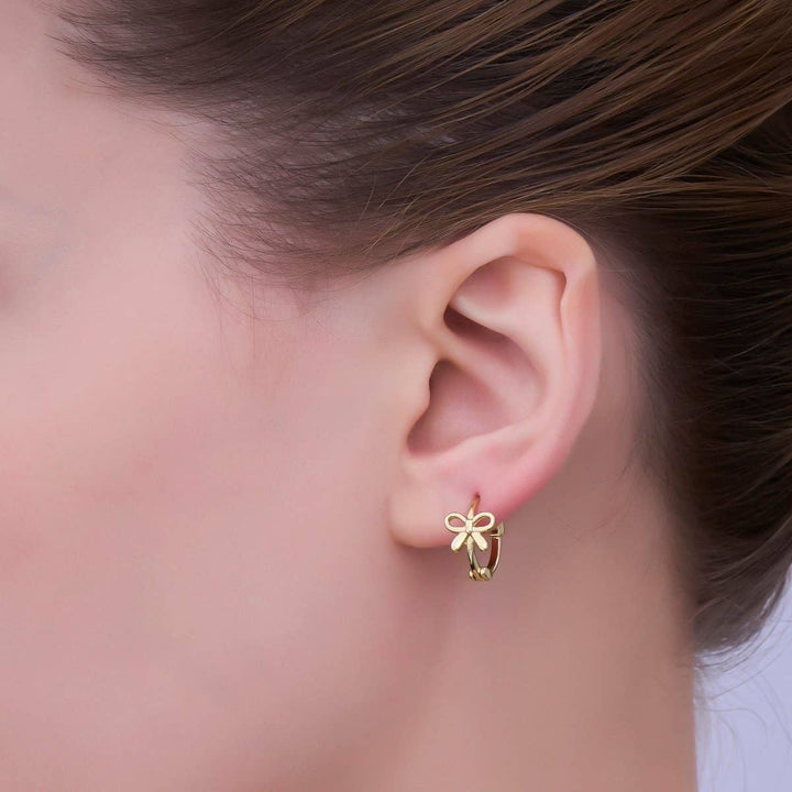 24K Gold Filled 15mm Ribbon Bow Huggie Earrings in Gold & Silver | AE696 AE697: GOLD