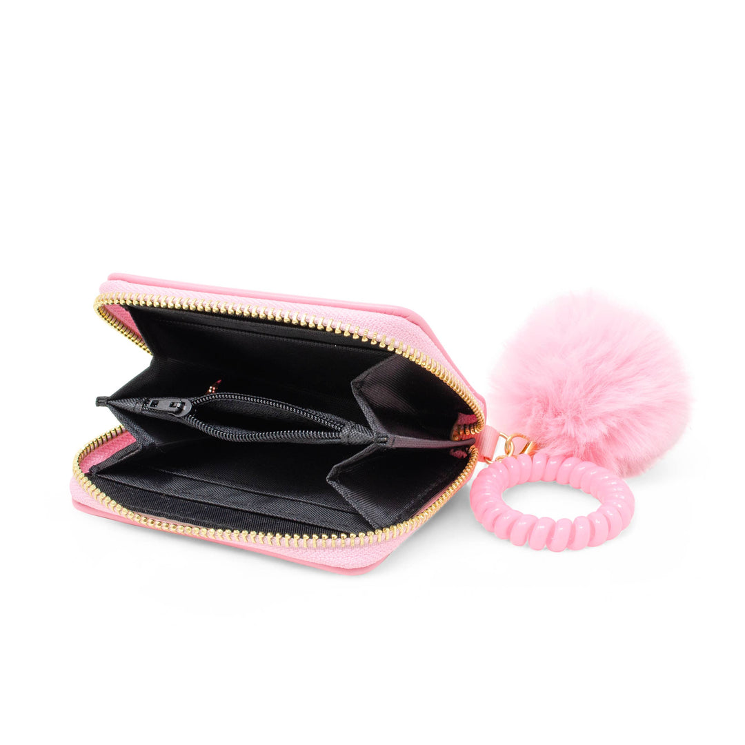3D Bow Pom Pom Zip Wallet: Purple