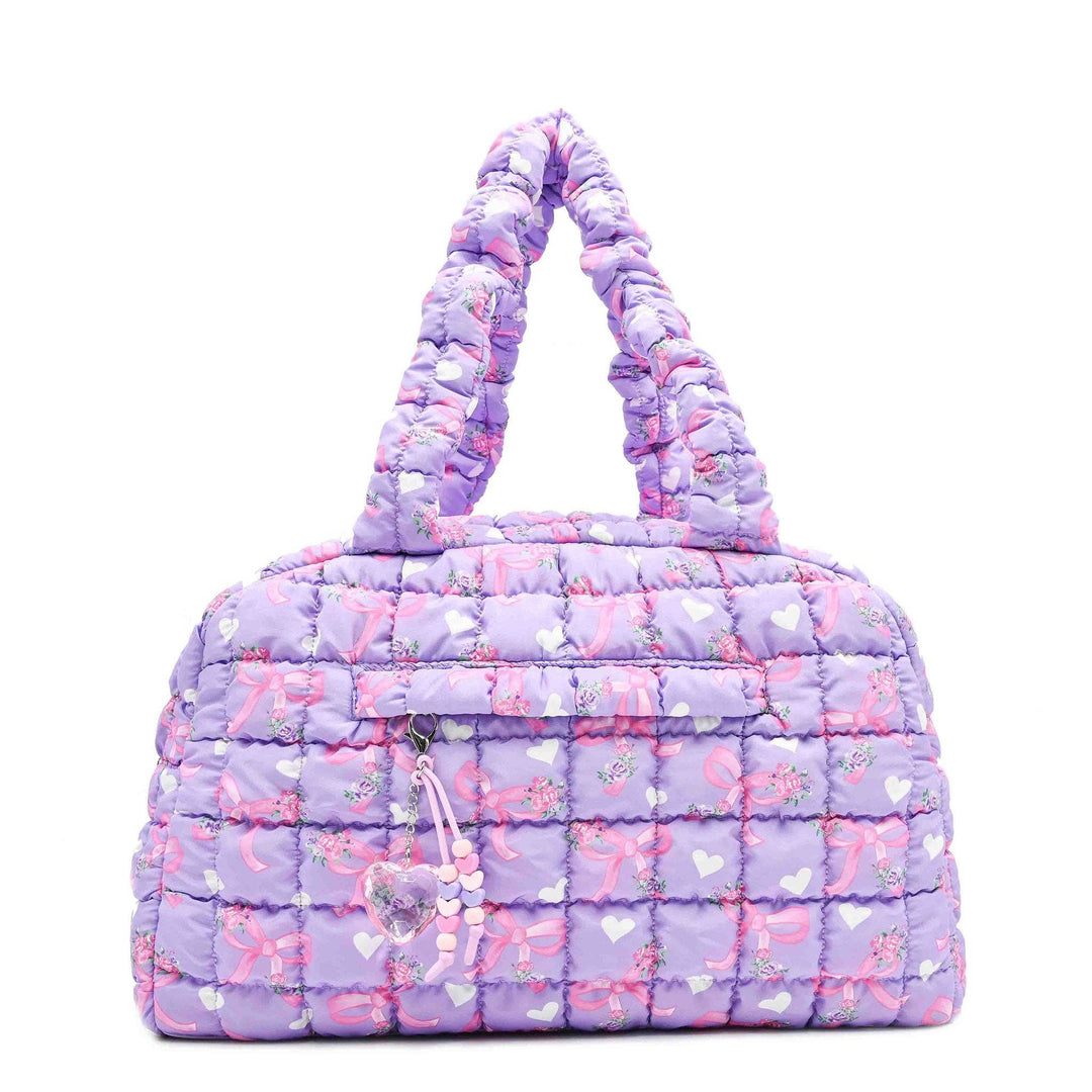Quilted Scrunchies Floral Bow Printed Medium Duffle Bag: Petal Floral Bow Print Scrunch