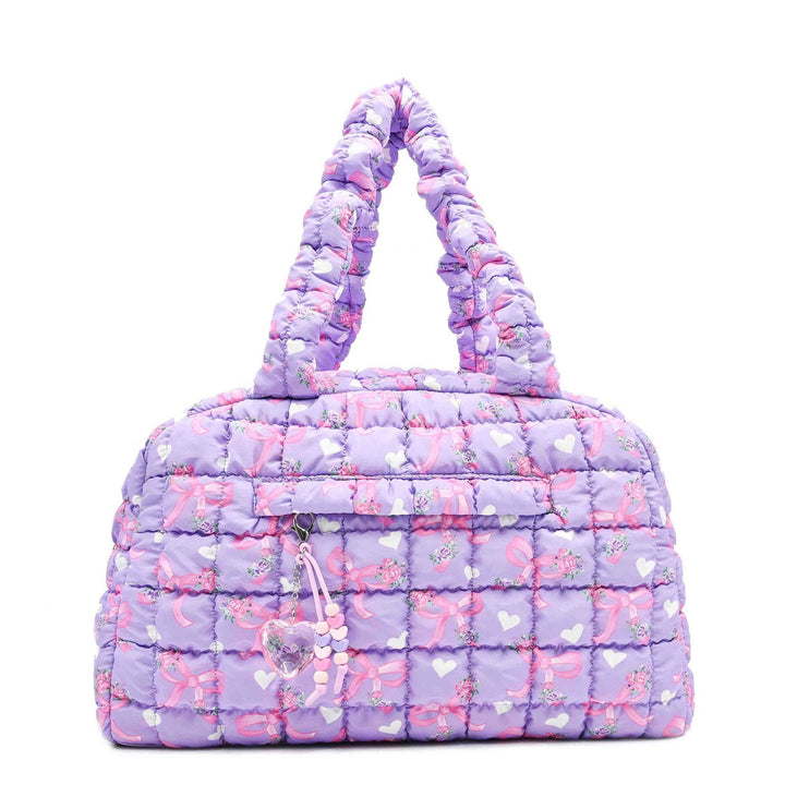 Quilted Scrunchies Floral Bow Printed Medium Duffle Bag: Petal Floral Bow Print Scrunch