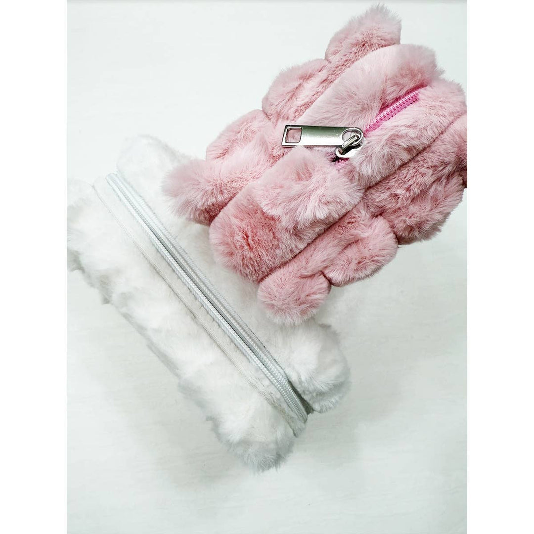 Pink Faux Fur Quilted Cosmetic Pouch