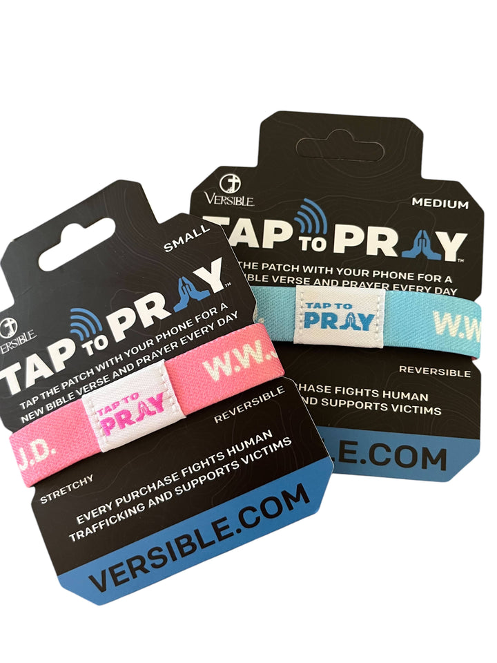 Tap To Pray™ Wristbands - Blue & Pink WWJD: X-Small / WWJD Pink / Blue