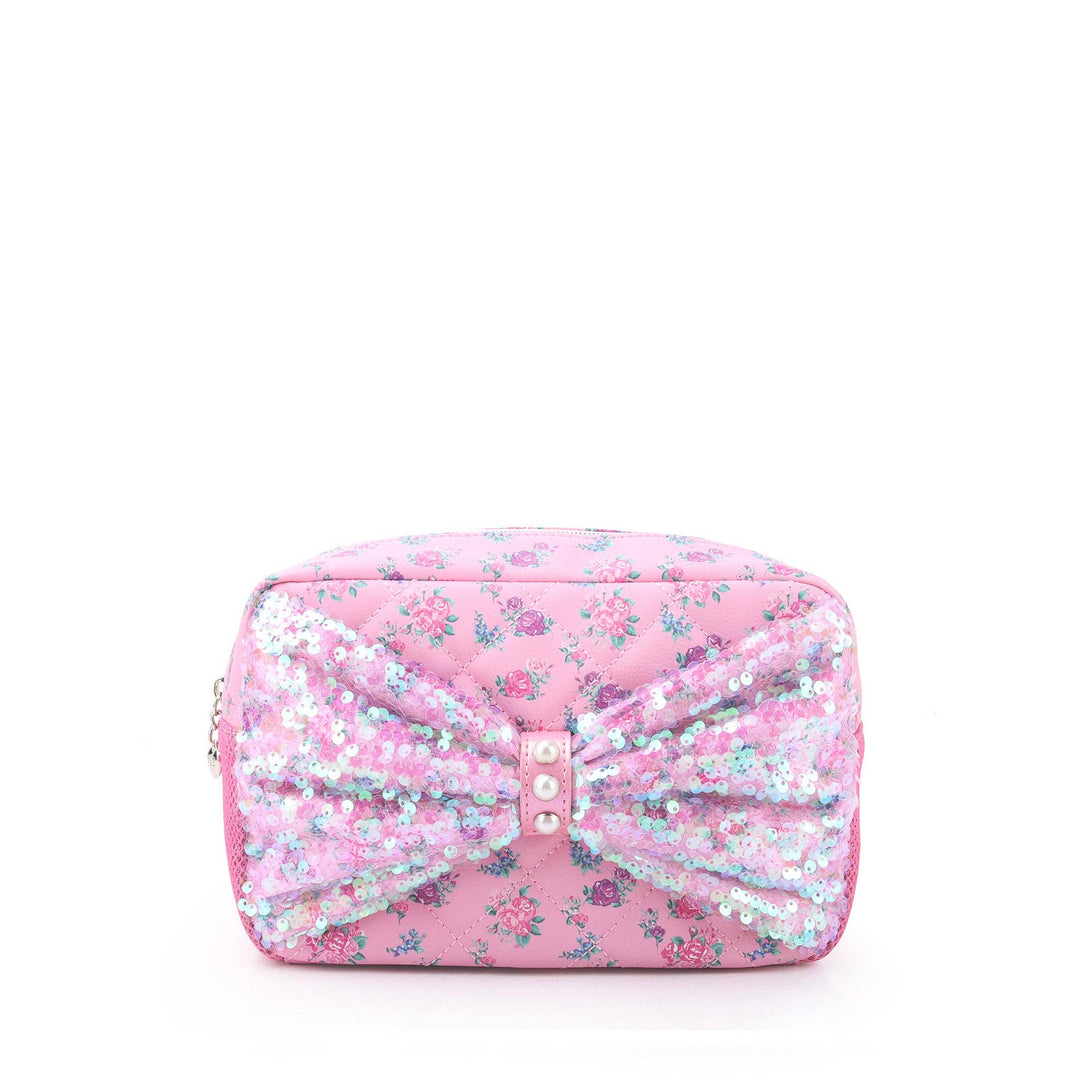 Sequin Bow Front Floral Printed Pouch