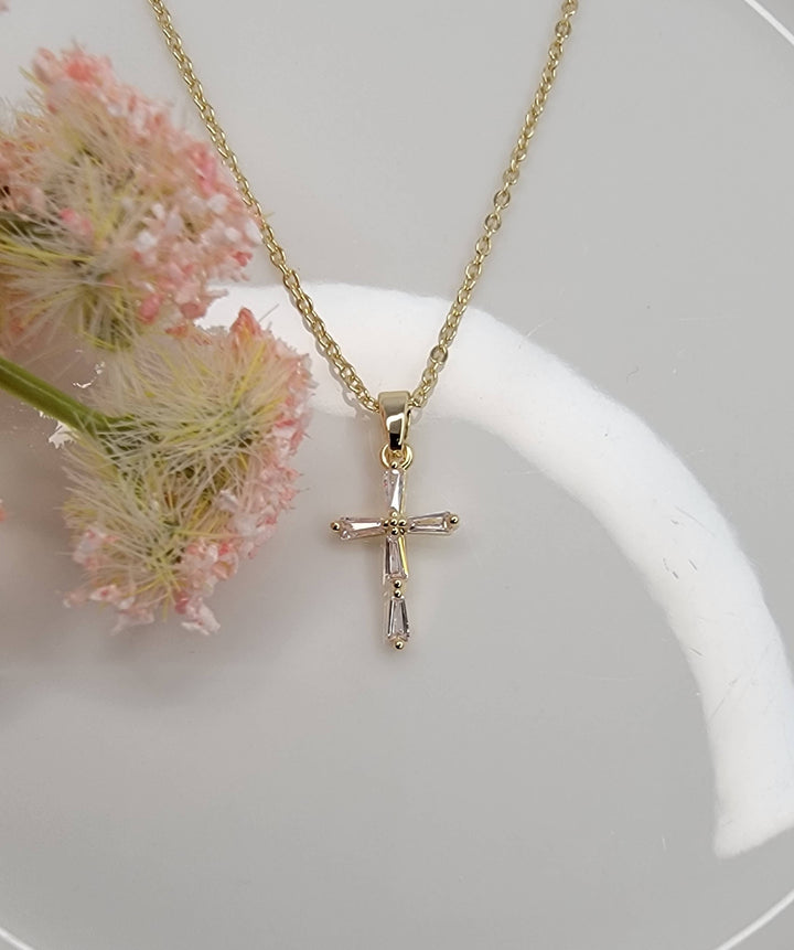 Cz Small Cross Necklace: Gold - ST41