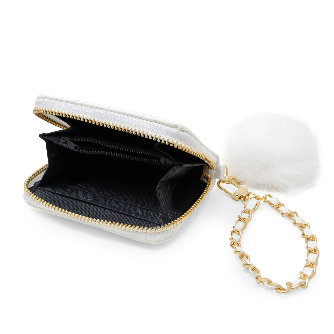 Quilted Chain Strap Wallet with Pom-Pom: Pink