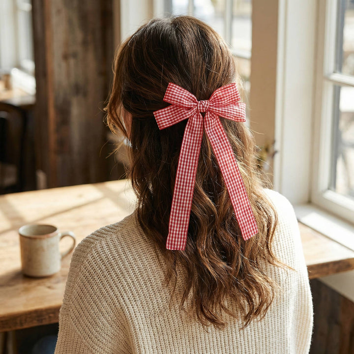 Double Take Hair Bow–Gingham Red