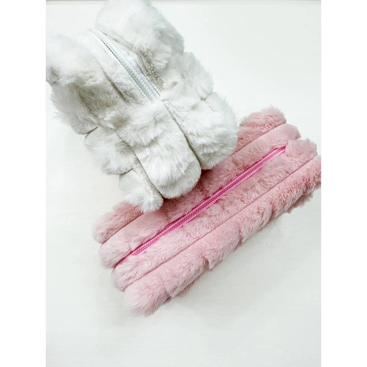 Pink Faux Fur Quilted Cosmetic Pouch