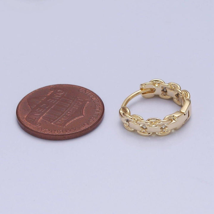 14K Gold Filled Braided Rolo Chain Link Huggie Hoop Earrings P-377