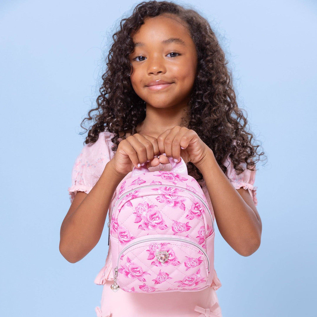 Quilted Rose Printed Micro Mini Backpack: Lollipop