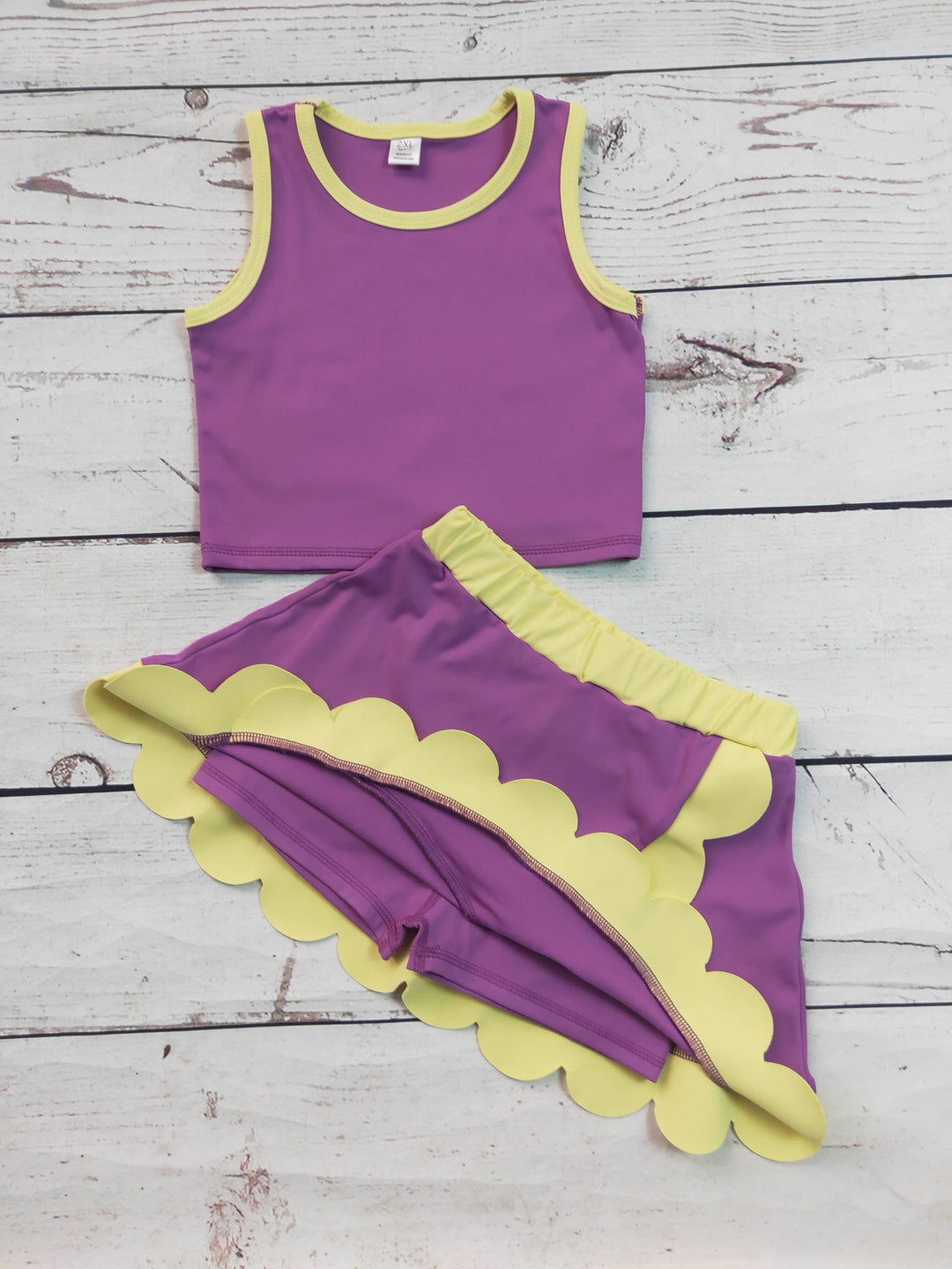 Kids Girls Purple Active Scallop Set: 6-7T
