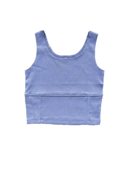 Blue Ribbed Corset Tank Top