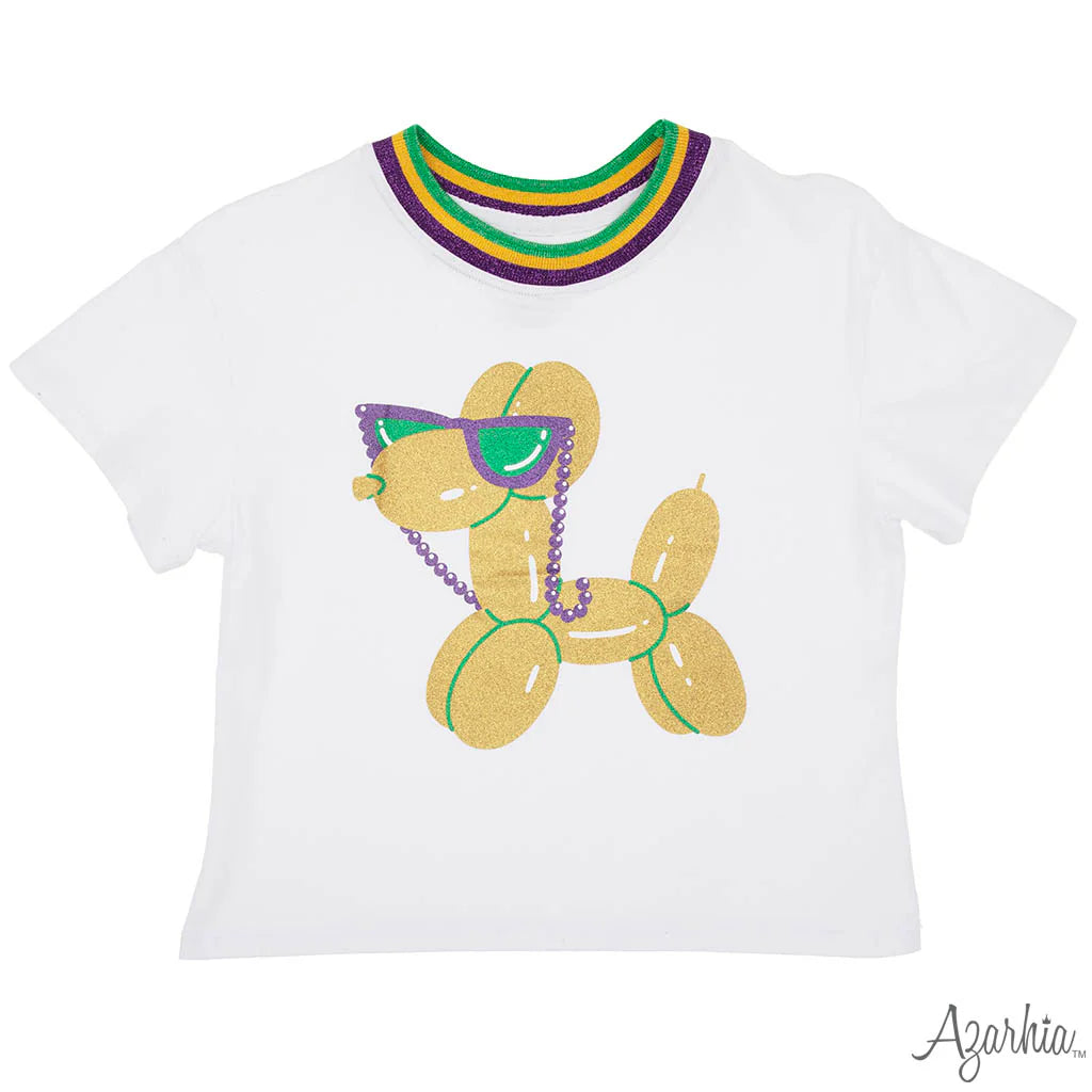 Mardi Gras Balloon Dog White Boxy Tee