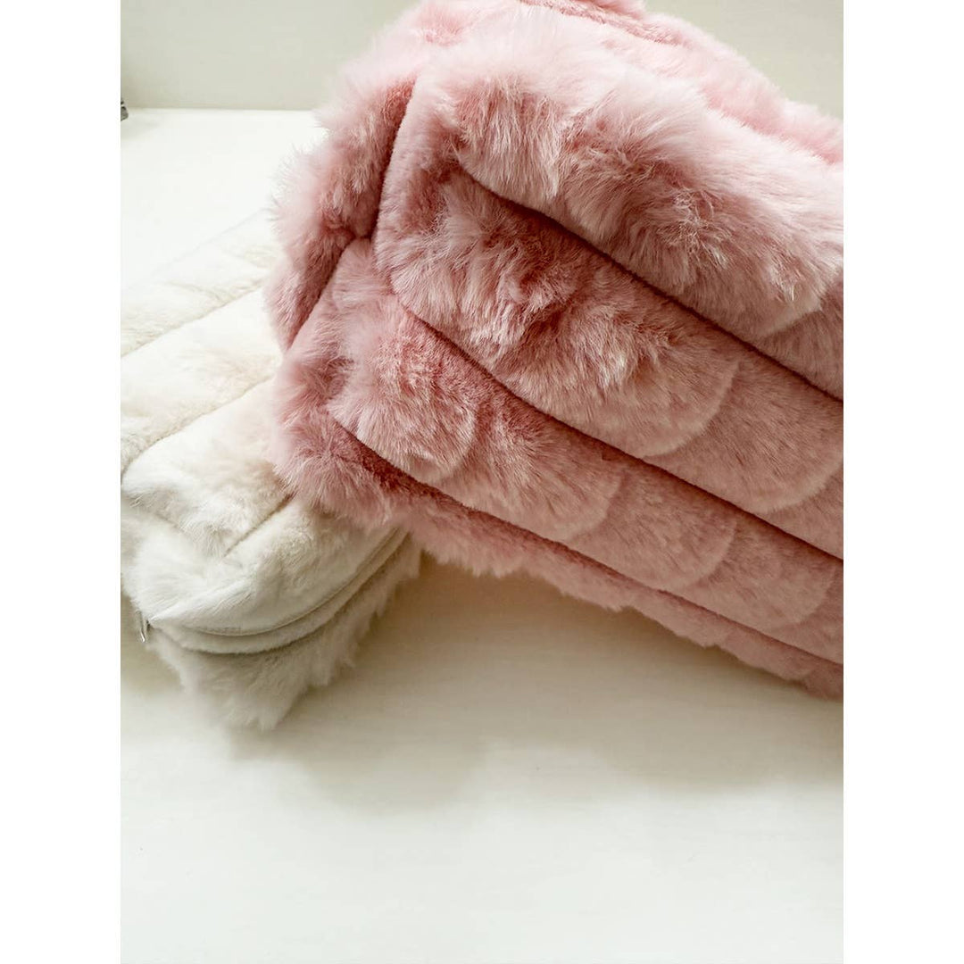 Pink Faux Fur Quilted Cosmetic Pouch