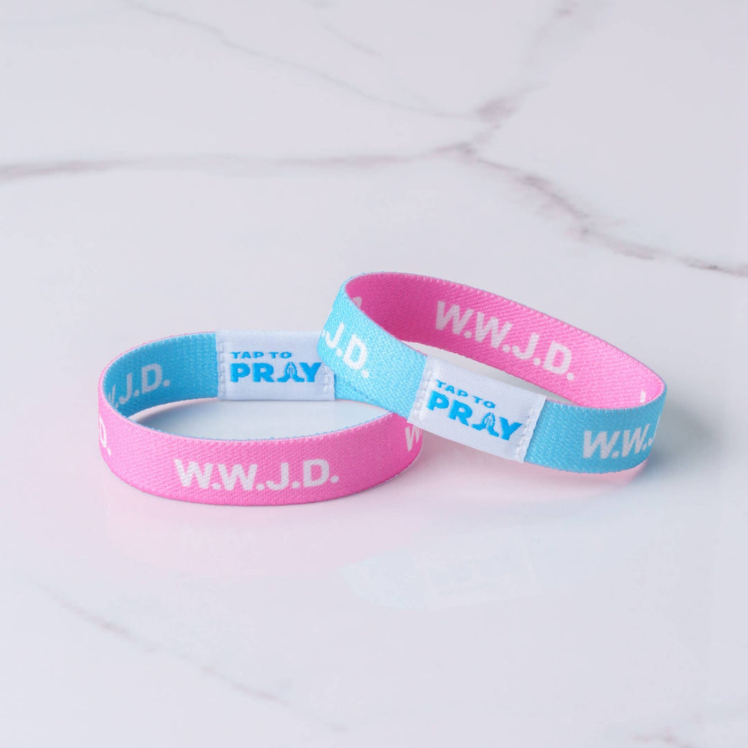 Tap To Pray™ Wristbands - Blue & Pink WWJD: X-Small / WWJD Pink / Blue