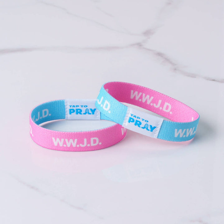 Tap To Pray™ Wristbands - Blue & Pink WWJD: X-Small / WWJD Pink / Blue
