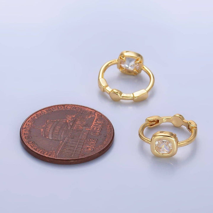 24K Gold Filled Clear CZ Square Huggie Earrings | AB1054