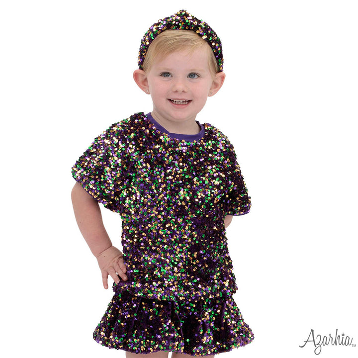 Sequin Velvet Skort In Mardi Gras