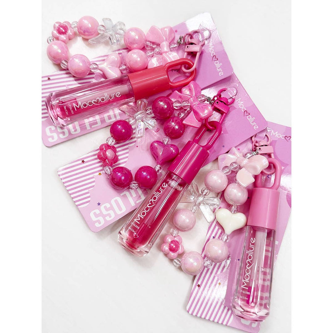 Cute Bow Charm Keychain with Scented Lip Gloss Set