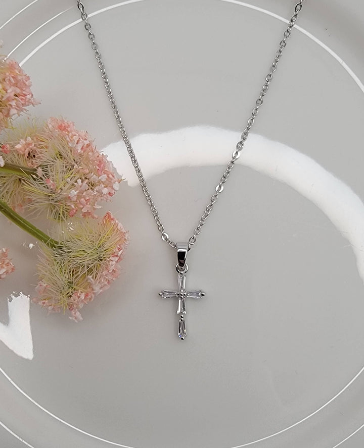 Cz Small Cross Necklace: Gold - ST41
